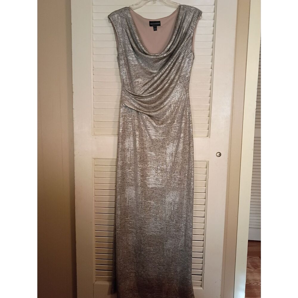 connected apparel Silver Metallic Cowl Neck Maxi Dress - Picture 2 of 6